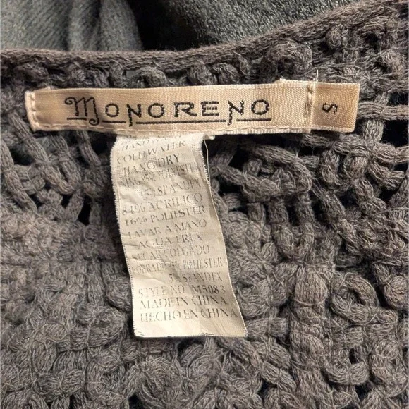 S/M Boho Crochet Neck Lined Stretch Knit Women's Artsy Lagenlook A-Line Dress - Picture 2 of 5